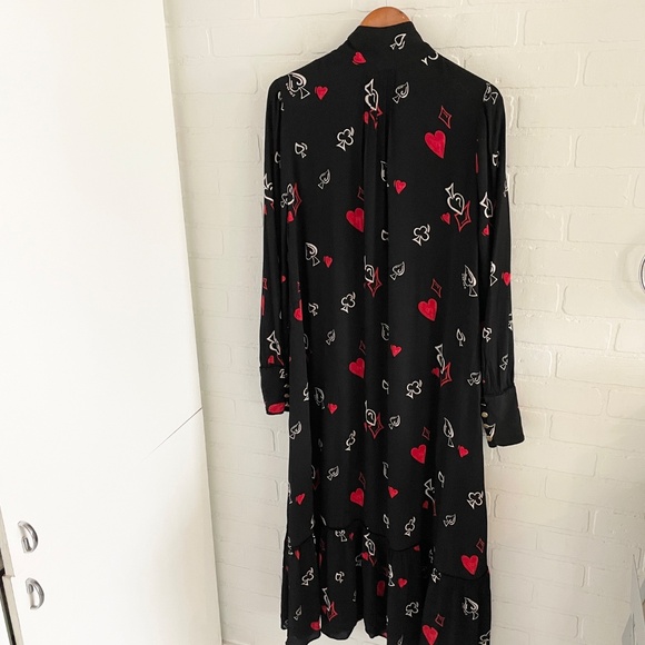 Zara Maxi dress goth Flowy Tie front Hearts Whimsical Novelty print XS Oversized - Picture 16 of 16